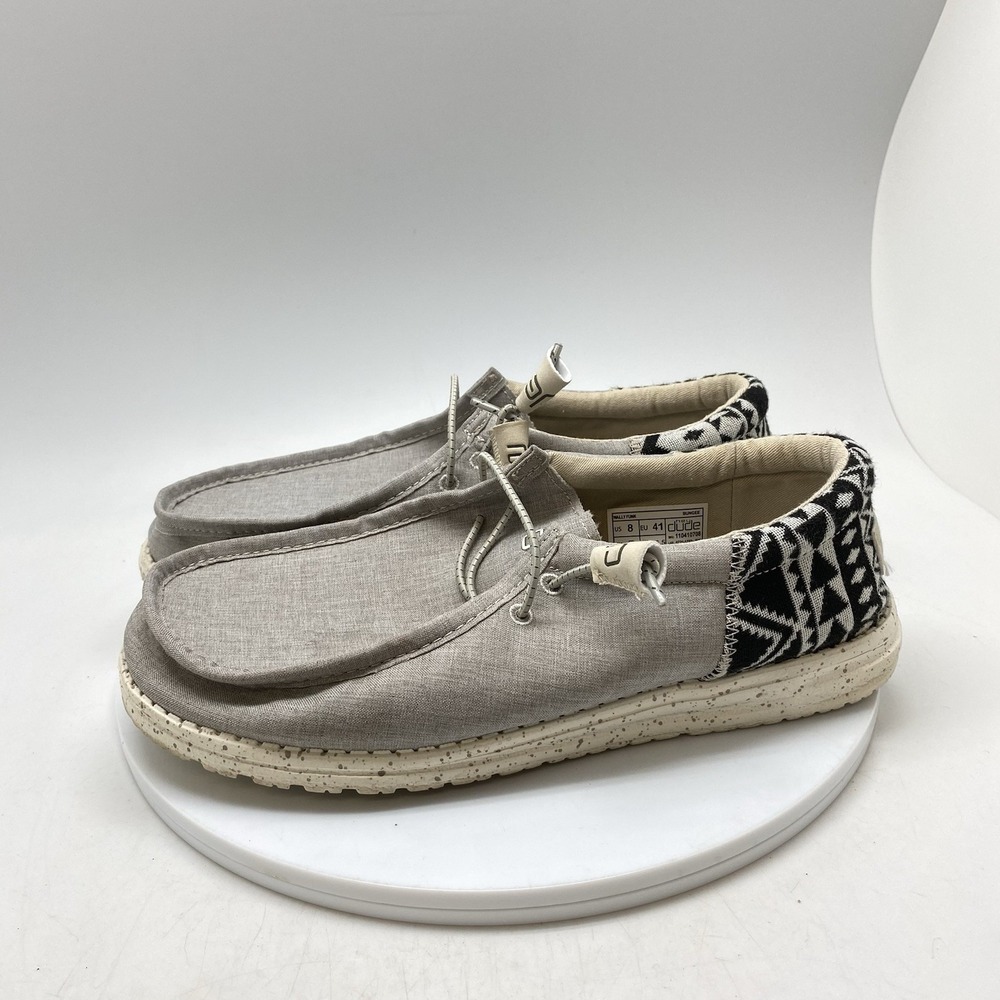 Hey Dude Mens 8 Wally Funk Jacquard Bungee Gray Beige Aztec Shoes Slip-On - Picture 3 of 10
